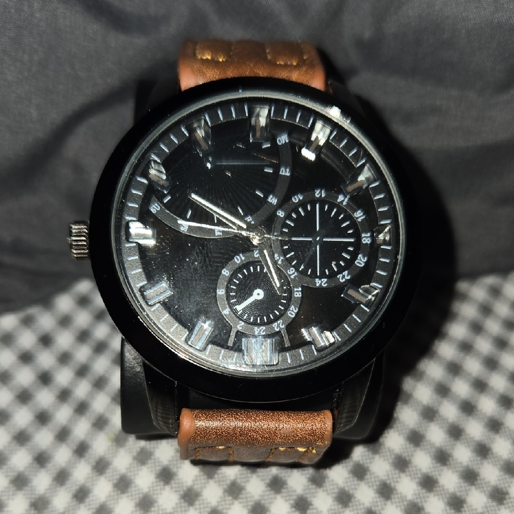 Black and Brown Watch with Leather Strap